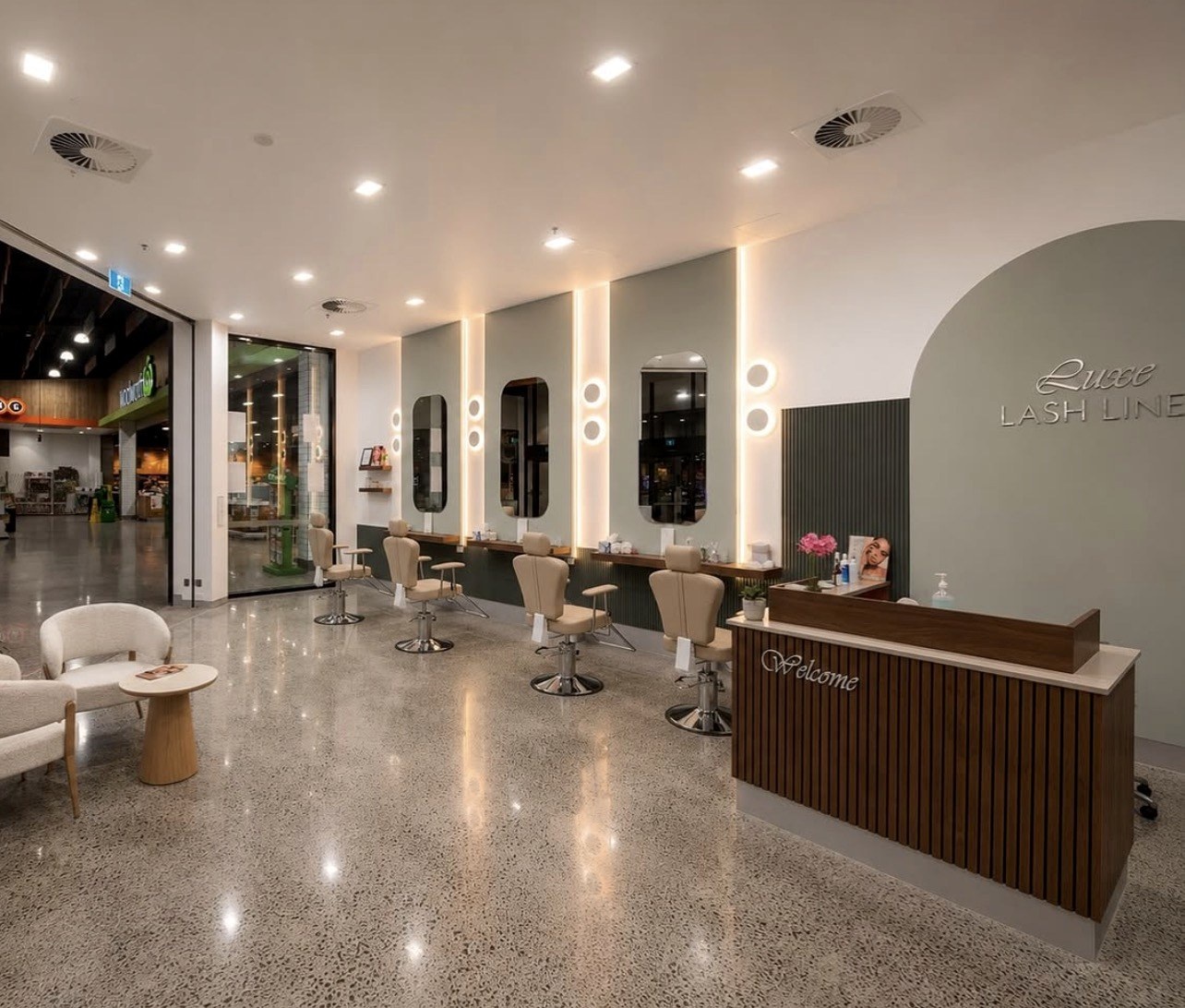 Luxe Lash Line salon reception and workstations